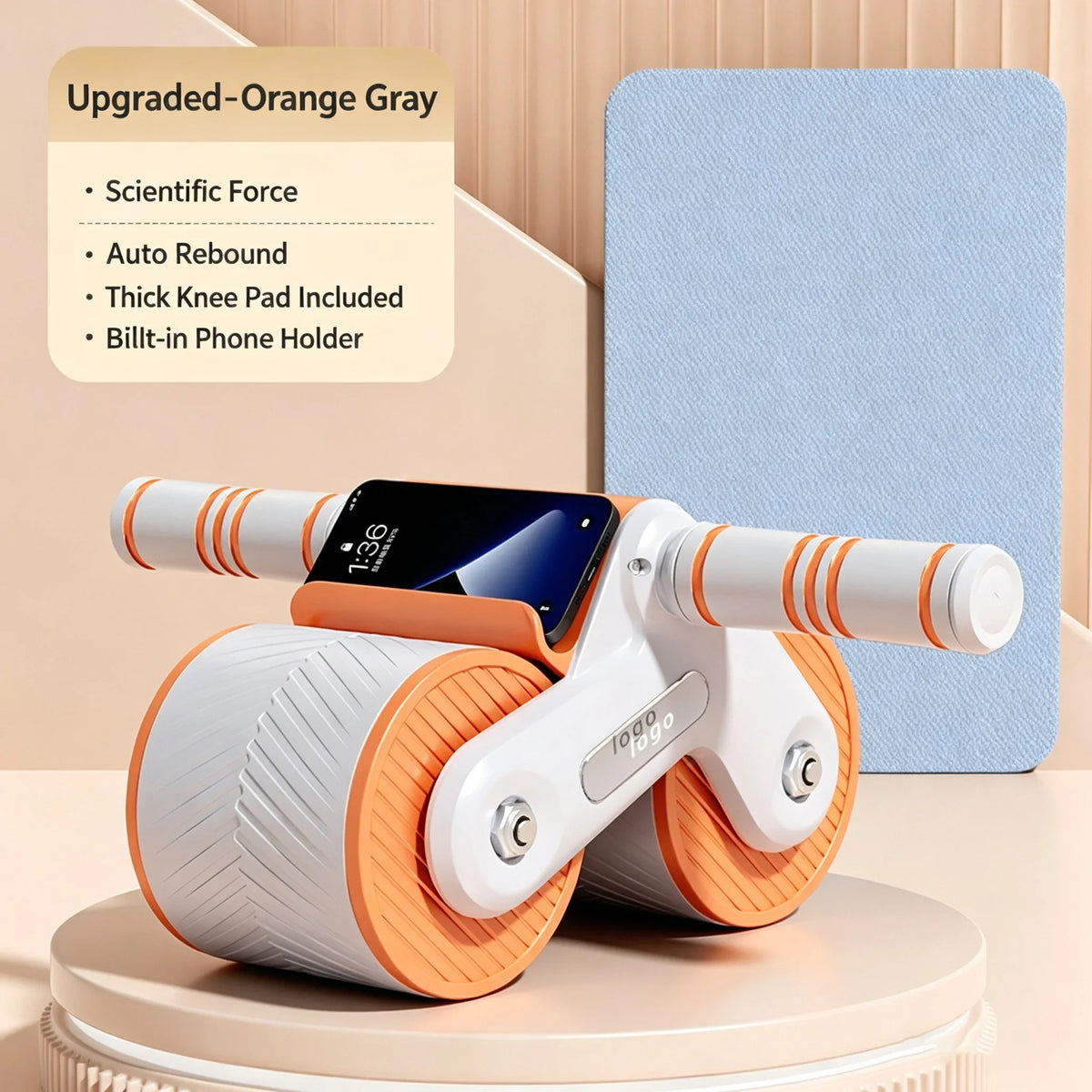 Auto-Rebound Double-Wheel Ab Roller with Phone Holder