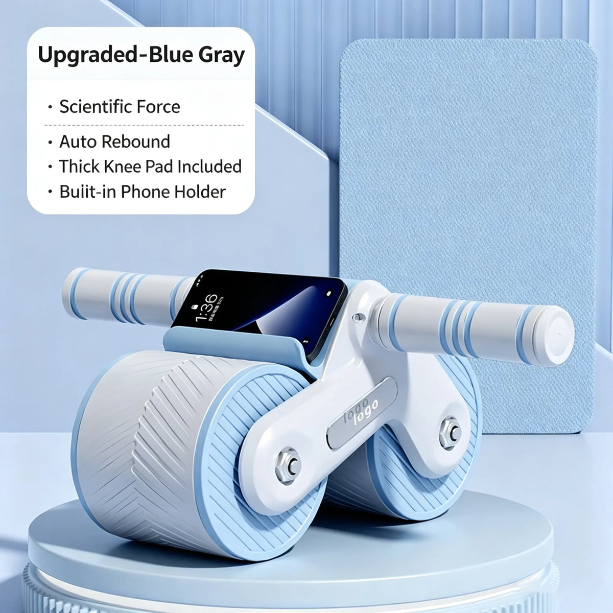 Auto-Rebound Double-Wheel Ab Roller with Phone Holder