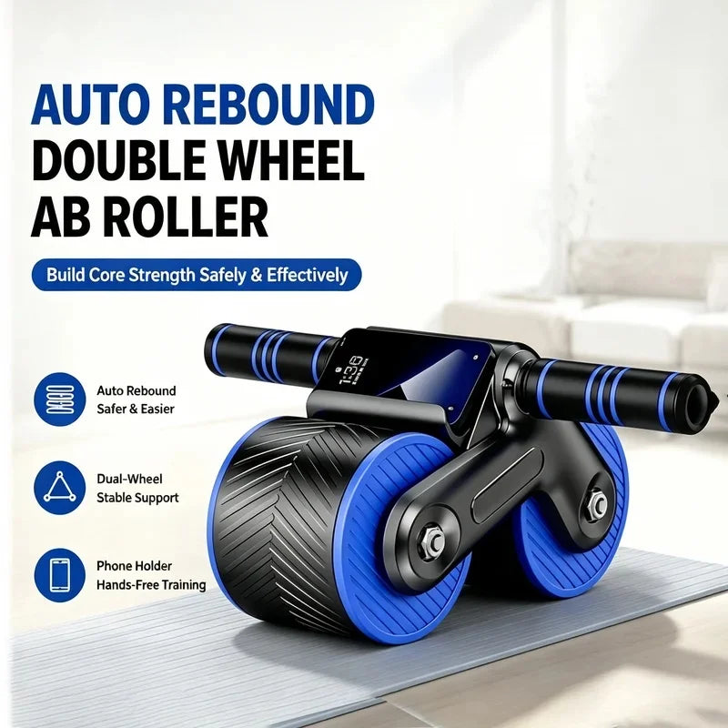 Auto-Rebound Double-Wheel Ab Roller with Phone Holder