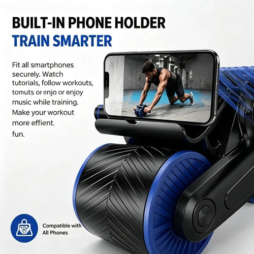 Auto-Rebound Double-Wheel Ab Roller with Phone Holder
