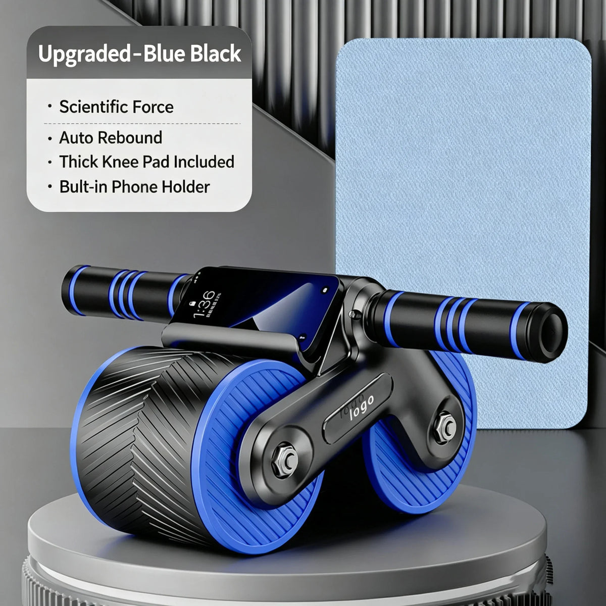 Auto-Rebound Double-Wheel Ab Roller with Phone Holder